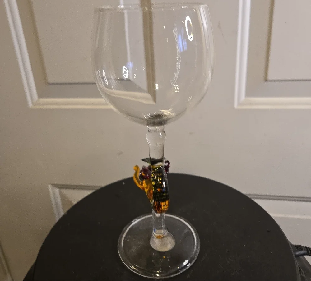 Milon Townsend Style Hand-Blown Glass Wine Goblet with Red and Yellow Mermaid